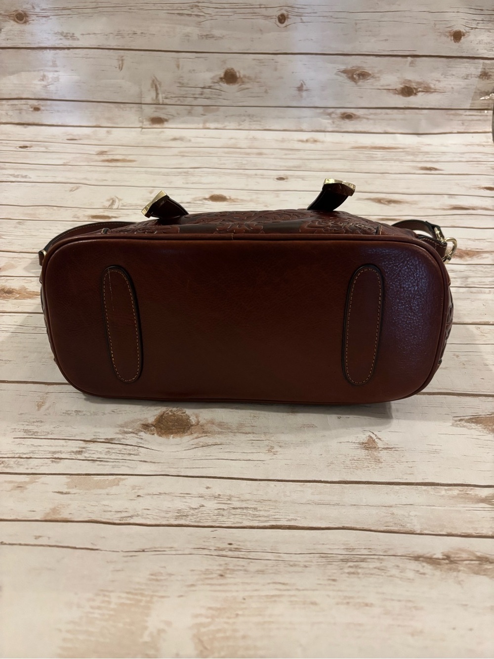 PIJUSHI Embossed Genuine Brown Leather Satchel and Crossbody Bag/Wristlet Set - Picture 6 of 16